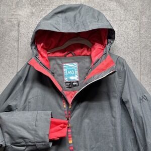 M3 Aquabase Elite Dant Snowboard Jacket Mens Large Gray Red‎ Hooded Waterproof